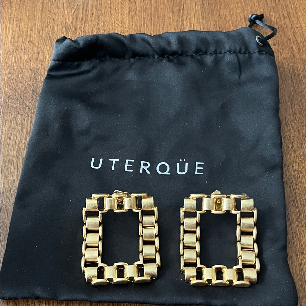 Uterqe Gold Rectangular Chain-Link Drop Earrings - image 4